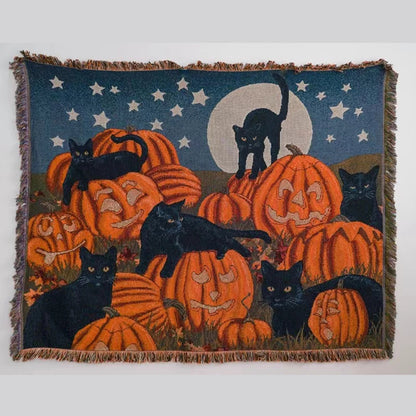 2024 Halloween Black Cat Pumpkin Knitted Cozy Throw Blanket