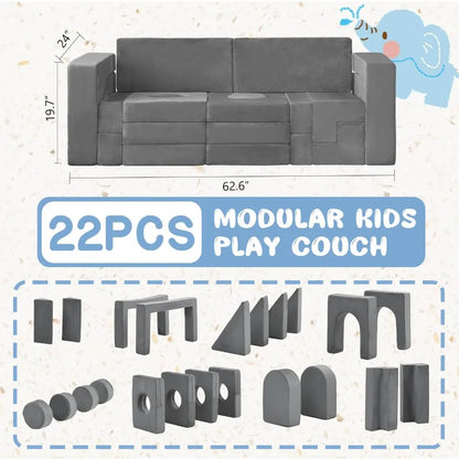 The Modern Nugget Couch - 22Pcs Modular Kids Play Couch