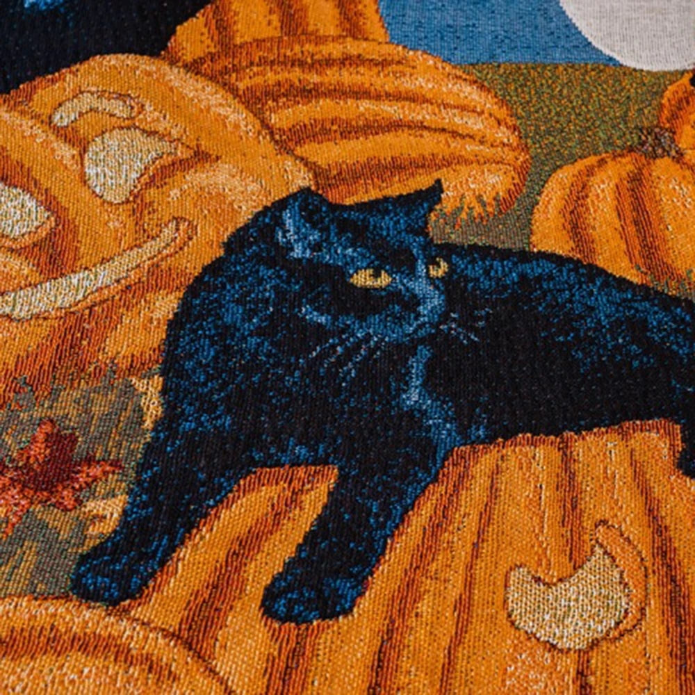 2024 Halloween Black Cat Pumpkin Knitted Cozy Throw Blanket